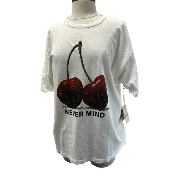 Mother The Sleep Over Tee Women Size M White New Cherry Never Mind T-Shirt - Picture 6 of 11